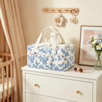 Organisateur de couches pour bébé à motif floral, avec séparateurs amovibles, en polyester résistant à l'eau, grande capacité, matelas à langer portable