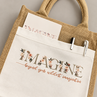 Sac fourre-tout en toile de jute imprimé sur mesure, sac de shopping réutilisable en toile de jute avec poche avant en toile pour les cadeaux de mariage
