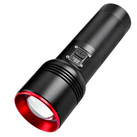 Lampe torche LED télescopique à zoom continu en alliage d'aluminium blanc avec port de charge Type-C, portée du faisceau de plus de 500 m, batterie 18650 et affichage de la charge
