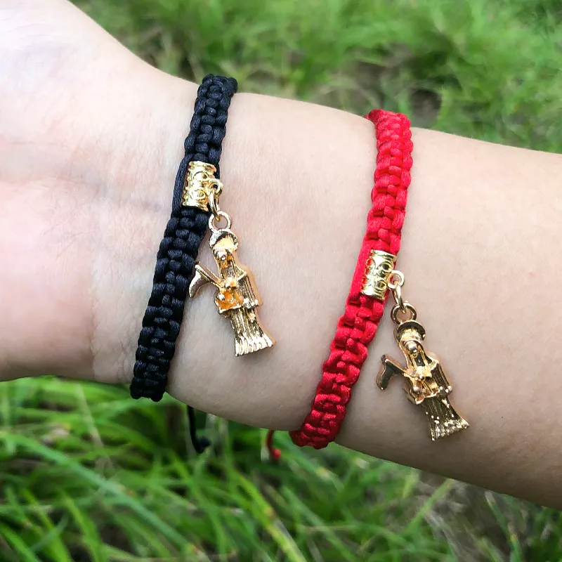 Pulsera de Santa Claus mexicana para hombres y mujeres, cuerda trenzada hecha a mano, de la Santa Muerte religiosa, 2 uds.