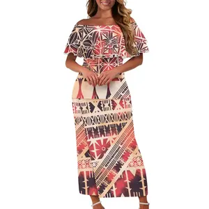 Neueste Polynesian Tribal Kleidung Off Shoulder Samoan Puletasi Kleider für Frauen Custom Print Tapa Abend Puletasi Samoa Set