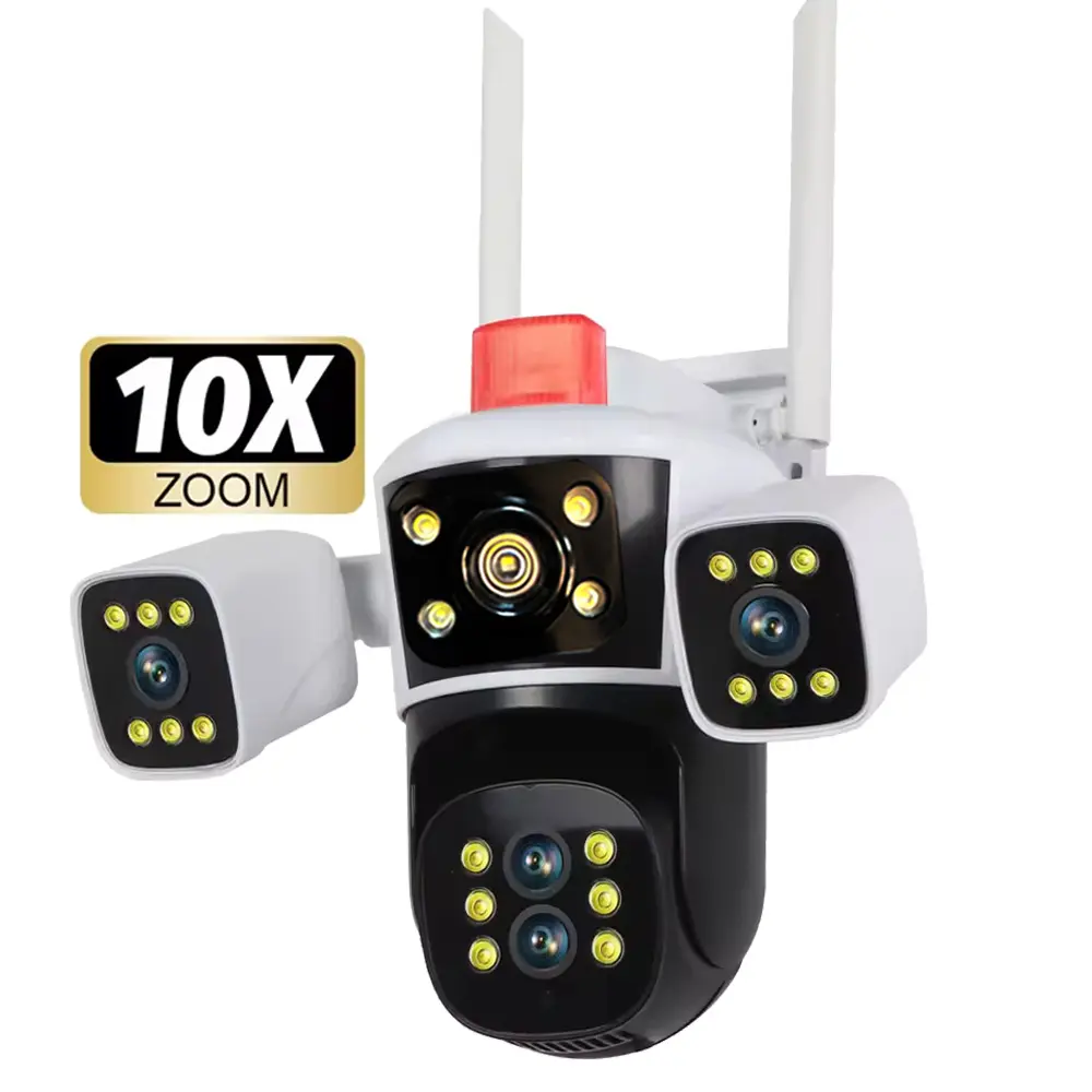 Qearim Wifi máy ảnh 8K PTZ bốn ống kính 10x Zoom quang CCTV giám sát ngoài trời máy ảnh ba màn hình an ninh CCTV mạng Máy ảnh