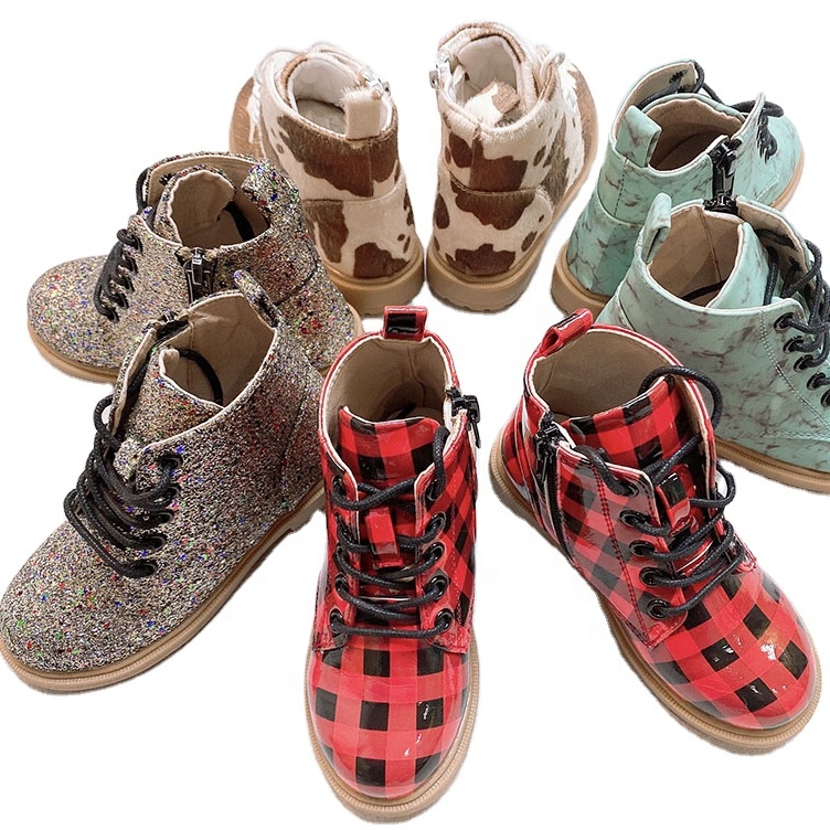 Новинка 2021, стильные весенне-осенние уличные туфли, шнуровка, молния, плоская подошва, школьные детские кожаные ботинки с принтом
