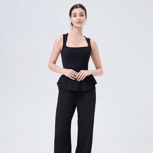 Wholesale Women's Yoga Crop Top Square Neck Tie Back Cutout Built-in <b>Bra</b> Workout Tank Top Slim Fit Pilates Athletic Vest - Product Image 3