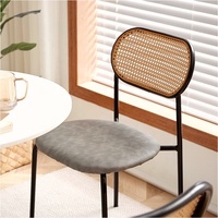 Chaise de salle à manger de style nordique moderne, siège en cuir et dossier en rotin canné, empilable, pour la maison, le bureau, l'hôtel, le restaurant