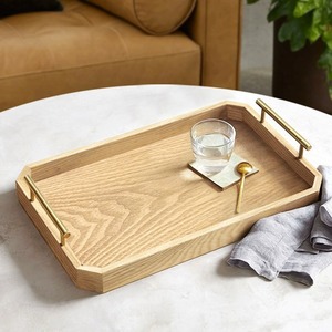 Plateau rectangulaire en bois, couleur bois naturel, plateau de service en bois massif pour salon, table basse, plateau à fruits - Product Image 1
