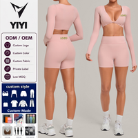 Ensemble de yoga 2 pièces pour femme : haut court à manches longues et col en V profond, et short cycliste taille haute sculptant le ventre – Tenue de sport et d'entraînement