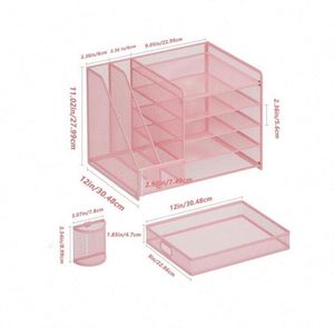 Desk Organizer with <b>File</b> Holder 5-Tier Mesh Office Letter Paper <b>Tray</b> Organizer with 2 Upright Sections <b>File</b> Holder Rack - Product Image 4
