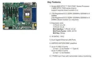 Placa base de servidor ATX con soporte para procesadores <span class=keywords><strong>EPYC</strong></span> serie 7001/7002 SATA M.2 8 ranuras DDR4 hasta 3200MHz memoria RAM - Product Image 2