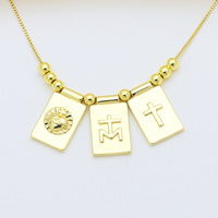 Pendentif Collier en Gros Plaqué Cuivre Lisse Or 18K, Motifs Étoile, Pentagramme, Lune, Éclair, Croix, Symbole Monétaire