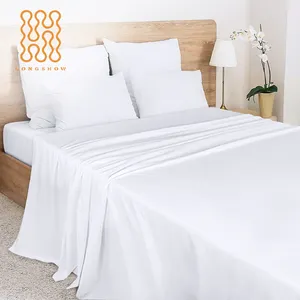 Wholesale custom queen size hotel quality plain dyed linen bed sheet Ultra soft microfiber multiple use flat sheet