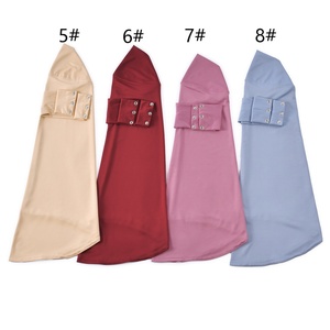 Spot Hot Sell Spring Summer <b>Wrap</b> <b>Head</b> Scarf with Chin Buttons Female Malay Indonesia Women Solid Color Bottoming Cap MSL148 - Product Image 4