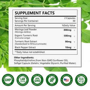 CGMP Fábrica Private Label Melhor Preço Moringa Folha Pó Cápsulas - Product Image 2