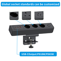 Stop Kontak Meja 65W USB-C PD Pengisian Cepat 3 Stop Kontak AC 2 Port USB-C Bahan Aluminium Alloy Universal Colokan EU