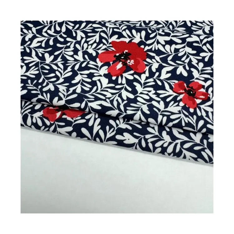 Hot Selling Small Red Flower Printed Elastic Crystal Hemp Fabric For Spring And Summer Thin Skirts