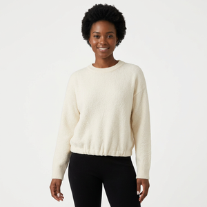 Pull court personnalisé pour femme à manches longues et col rond avec lettres brodées (mélange viscose/nylon/polyester) – Style décontracté - Product Image 1