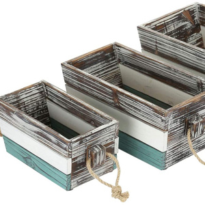 Nhiều Màu Torched, White & Blue Sọc Thiết Kế Trang Trí Tổ Gỗ Lưu Trữ Thùng Hộp Với Sợi Dây Thừng Xử Lý - Product Image 1