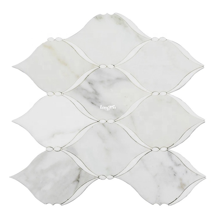Le mur de plancher de marbre de mosaïque de jet ;eau de feuille beige a dégringolé la tuile de mosaïque en forme de feuille de