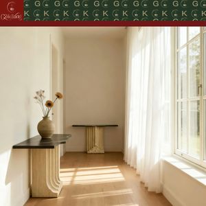 <span class=keywords><strong>Table</strong></span> <span class=keywords><strong>console</strong></span> moderne en travertin GOLDKING avec plateau en marbre foncé et base en pierre beige, meuble d'entrée, design personnalisé, directement de l'usine - Product Image 6