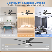 Ventilateur de plafond contemporain de 52 pouces avec 5 pales, LED à intensité variable, moteur DC silencieux à 6 vitesses et télécommande intelligente pour salon