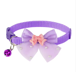 Collier pour chien réglable en polyester écologique, rose uni, avec nœuds en ruban cœur pour Yorkshire, Malte, petits chiens, promenade en extérieur - Product Image 6