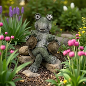 Figurine de tortue mère et bébé à énergie solaire Quanfangyuan, décoration de jardin extérieur, sculpture d'animal de dessin animé, 31x28x34cm - Product Image 1