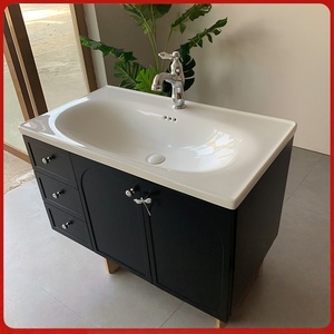 Modern Bathroom Vanity With Ceramic Basin Rectangular <b>Floor</b> <b>Standing</b> 48 In MDF Cabinet Painted Finish Contemporary Design - Product Image 3