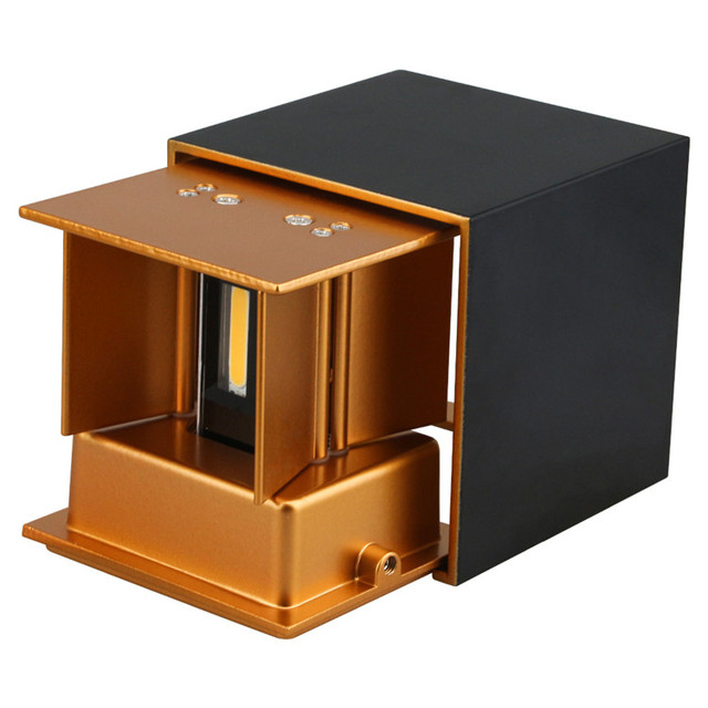 Black Shell Inner Gold CE&ROHS Outdoor Waterproof square Led Wall Lamp up Down Outdoor Modern Wall Lights