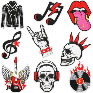Parches de fieltro termoadhesivos bordados estilo Punk Rock con diseños de Calavera, Guitarra, Llama, Disco, Mano, Labios, grandes, para DIY en Chaquetas Vaqueras, Mochilas y Sombreros - Product Image 1