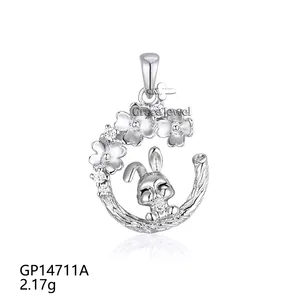 Grace Jewelry Classic Gemstone Zircon Plant Flower Rabbit Shape 925 Sterling Silver Fashion Jewelry Charm Pendant Charms