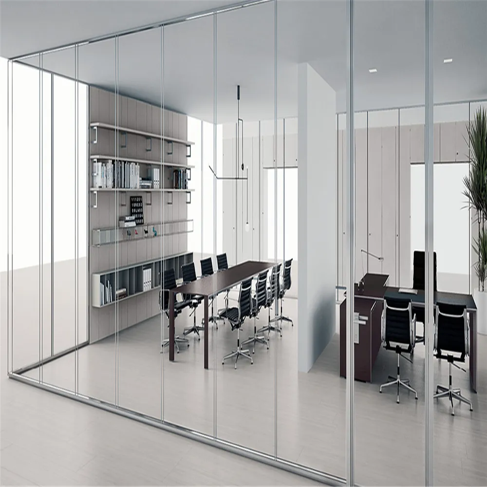 Double glass partition office divider glass partition wall with shutter and blind