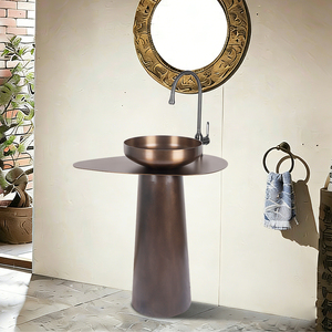 Lavabo a colonna di lusso in <span class=keywords><strong>acciaio</strong></span> inossidabile oro e nero, rotondo, per interni ed esterni - Product Image 4