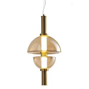 Contemporary Modern Interior Decoration Pendant Lighting Glass Chandelier Amber with Golden Parts for Restaurant 20 European 180
