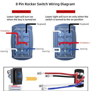 Interruptor basculante para <span class=keywords><strong>toldo</strong></span> de RV con soporte de carcasa, 3 posiciones (ENCENDIDO)-APAGADO-(ENCENDIDO), interruptor momentáneo para autocaravana, 12V/24V, interruptor de palanca de 8 pines - Product Image 4