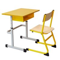 Ensemble robuste de bureau et chaise d'école réglables avec barre transversale, table d'étude à une seule jambe avec boîte de rangement, mobilier de classe jaune