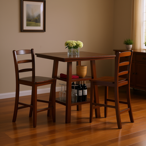 Orlando 3-Piece <b>Dining</b> Room Set High <b>Table</b> With 2 Ladder Back <b>Stools</b> And 2 Shelves - Product Image 2
