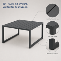 Table à thé carrée moderne et durable en acier inoxydable pour cour et villa