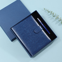 Agenda professionnel format A5 bleu marine en cuir PU avec logo personnalisé, 6 anneaux dorés, carnet de notes, planificateur de voyage, classeur avec boîte cadeau