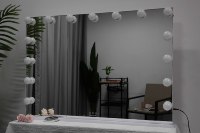BEAUTME lampu cermin rias LED 80*60cm, cermin Dandan besar dengan Port USB untuk pengisian daya ponsel dan kamar tidur