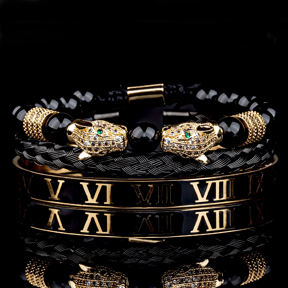 Testa di leopardo con diamante bianco dorato, goccia d'olio, stile romano