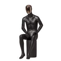Neu Designte Produkte Europa Bestseller Schwarze Ganzkörper-Fiberglas-Schaufensterpuppe Metallischer Roségold-Kopf Sitzende Pose
