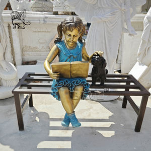 ガーデンデコレーション手鋳造クラフトアンティークブロンズ読書女の子座って像 - Product Image 4