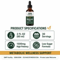 Gouttes de berbérine HCL, soutien métabolique, faible teneur en sucre, liquide oral à base de plantes, complément alimentaire pour adultes, certifié GMP, étiquette privée OEM