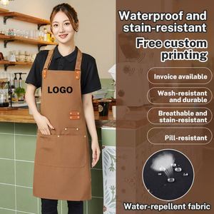 Bulk Custom Logo Reusable Heavy Duty Denim Canvas Sleeveless Work <b>Apron</b> Adjustable Adult Size Cleaning Bib Pockets Barista - Product Image 2