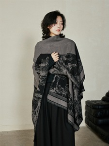 Capa de Pashmina Holgada y Cálida para Mujer |   Chal de Viaje Jacquard Qingming Riverside - Product Image 4