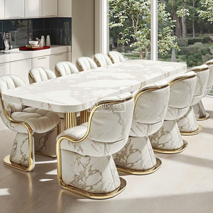 Bộ bàn ăn hiện đại sang trọng, mặt bàn đá cẩm thạch, 6-8 chỗ ngồi, chất liệu đá sintered - Product Image 2
