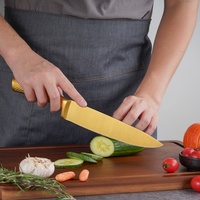 Ensemble de couteaux de cuisine personnalisés en titane plaqué or 3Cr14, 7 pièces, jetables, avec ciseaux, tranchants, compatibles lave-vaisselle, couteau de chef