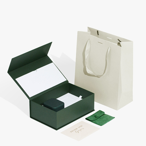 FORTE 2024 High-end Custom logo Green PU Leather Jewelry <b>Gift</b> Box Ring Earrings Pendant Box Jewelry Packaging with Outer Box - Product Image 2