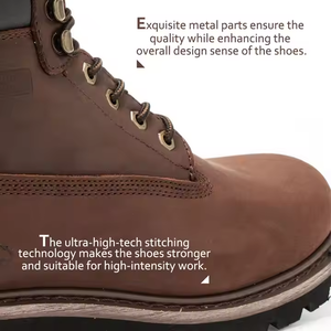 Bottes de travail en cuir imperméables pour hommes, semelle en caoutchouc, bottes industrielles, chaussures de sécurité à embout d'acier, bottes de sécurité marron S3 - Product Image 6