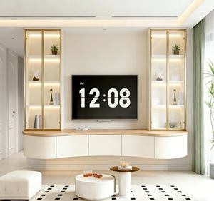 Soporte de TV Curvo Contemporáneo - Mueble de Sala de Estar Elegante con Pantalla LED con Detalles Dorados y Almacenamiento Integrado - Product Image 4